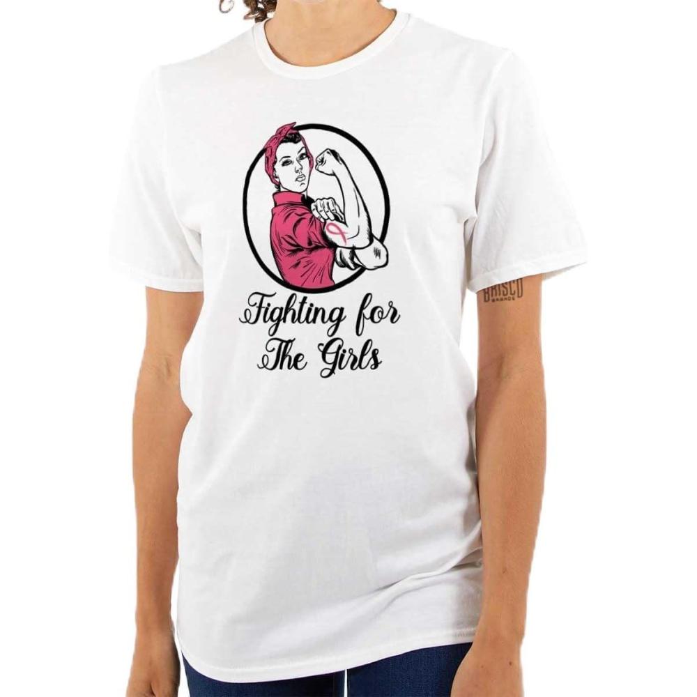 imageBrisco Brands Breast Cancer Fighter Rosie Riveter Womens Graphic T Shirt TeesWhite
