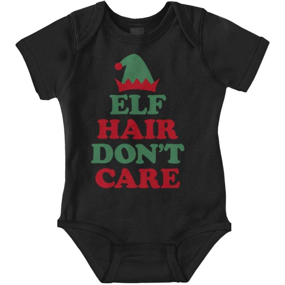 imageBrisco Brands Christmas Elf Hair Dont Care Baby Romper Boys or GirlsBlack