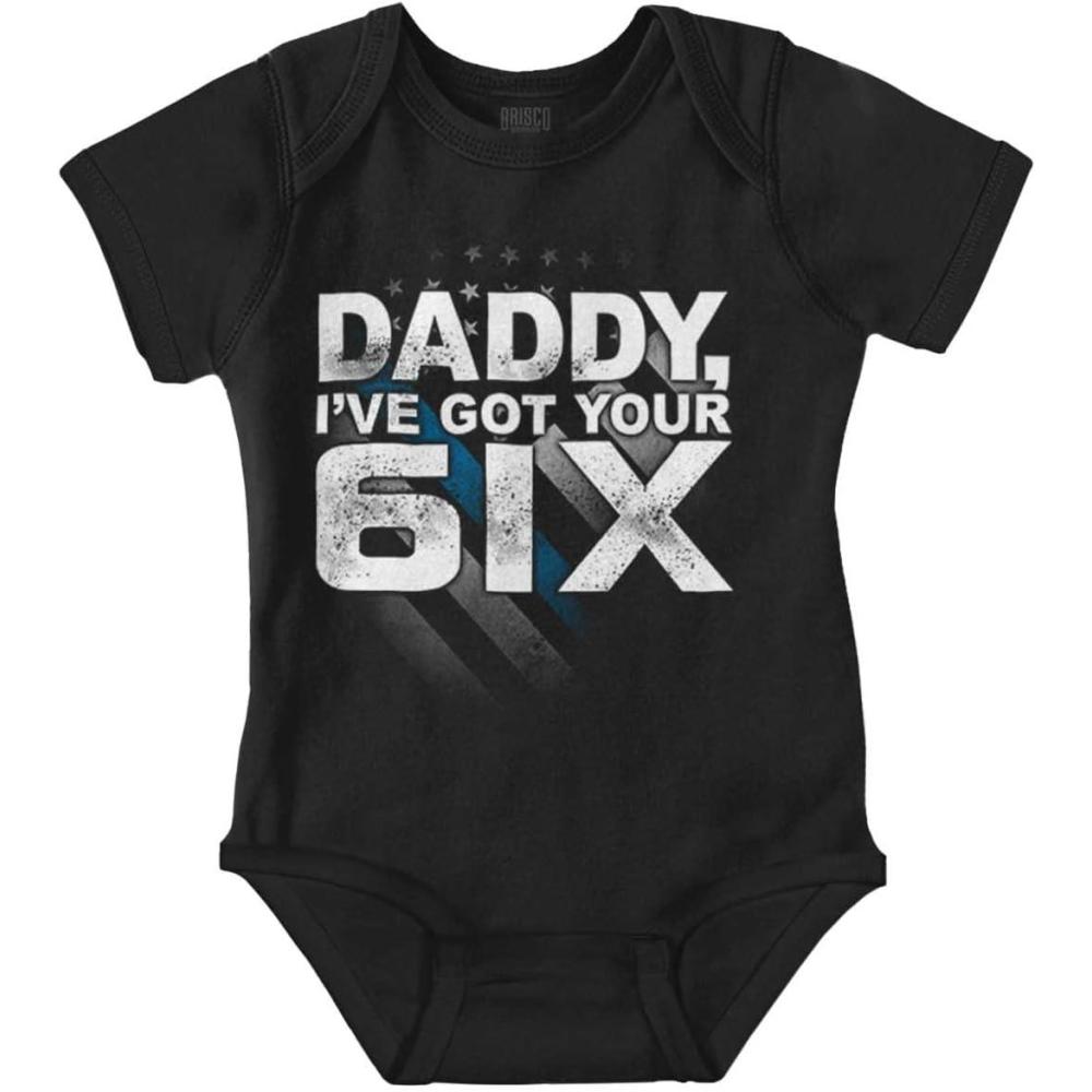 imageBrisco Brands Daddy Ive Got Your 6 Six Cop Dad Baby Romper Boys or GirlsBlack