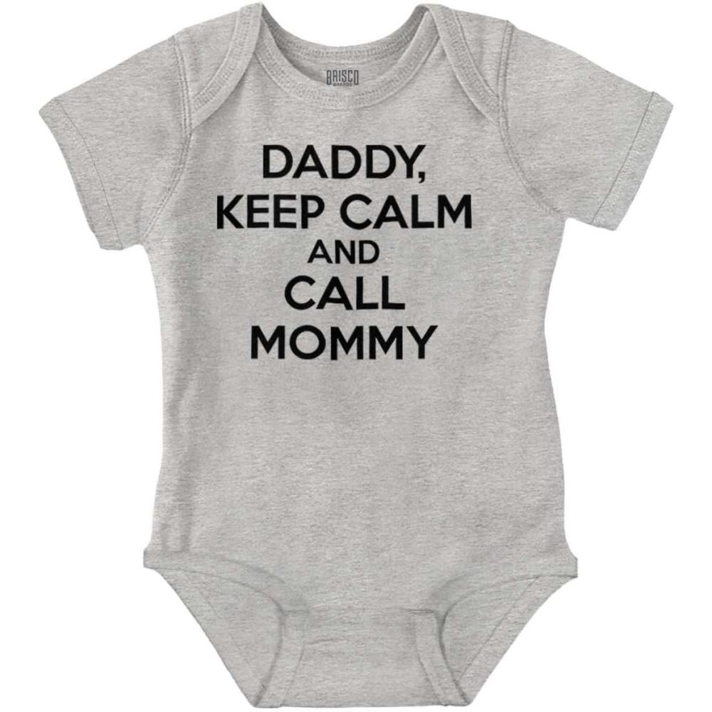 imageBrisco Brands Daddy Keep Calm Call Mommy Funny Baby Romper Boys or GirlsHeather
