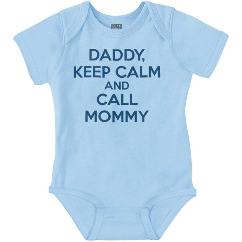 imageBrisco Brands Daddy Keep Calm Call Mommy Funny Baby Romper Boys or GirlsLight Blue