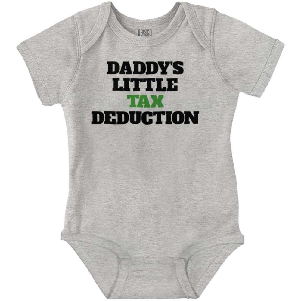imageBrisco Brands Daddys Little Tax Deduction Dad Joke Baby Romper Boys or GirlsHeather
