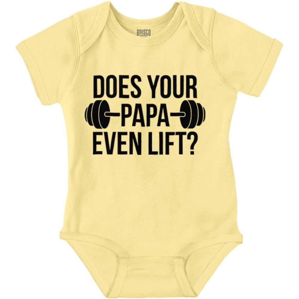 imageBrisco Brands Does Your Papa Even Lift Gym Workout Baby Romper Boys or GirlsBanana