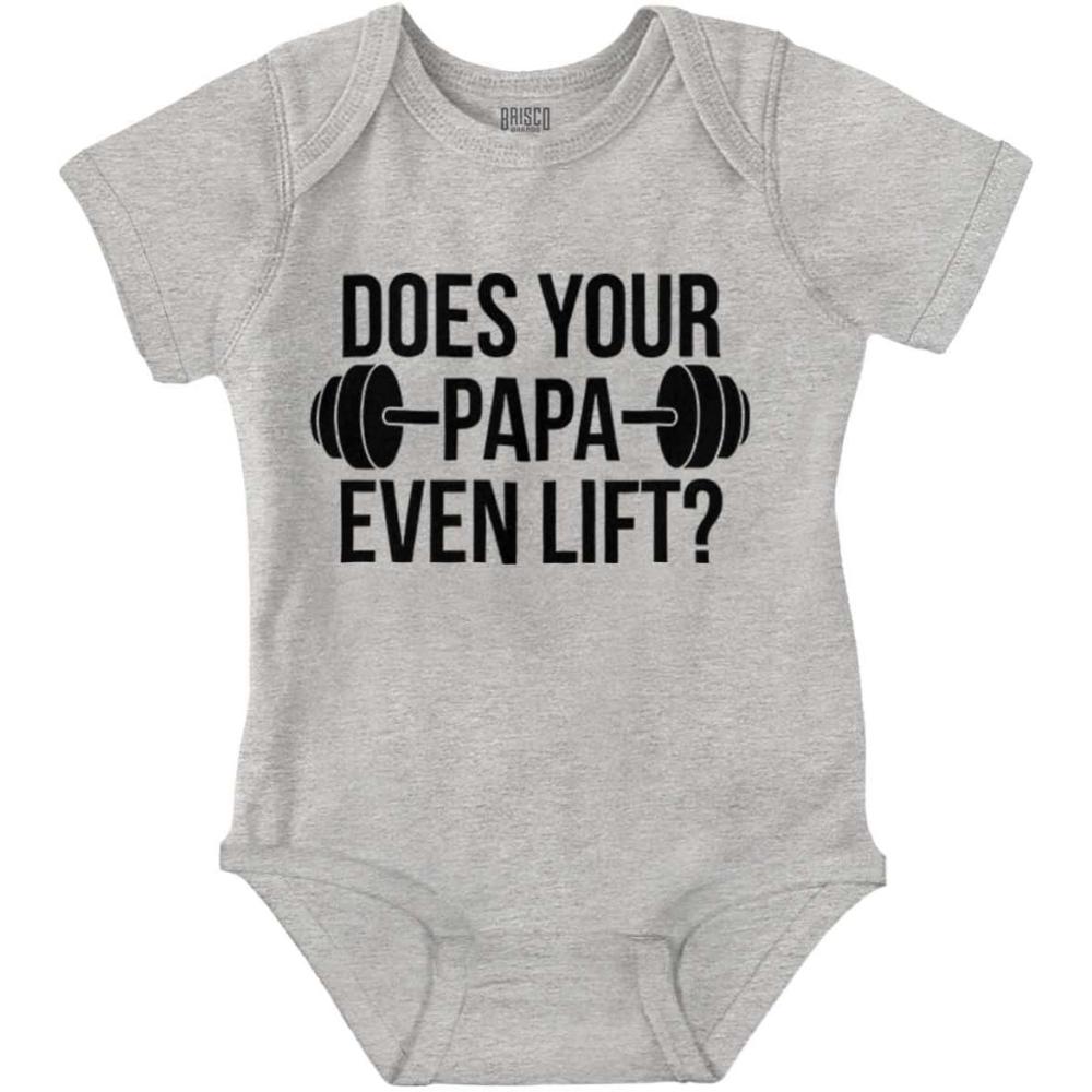 imageBrisco Brands Does Your Papa Even Lift Gym Workout Baby Romper Boys or GirlsHeather