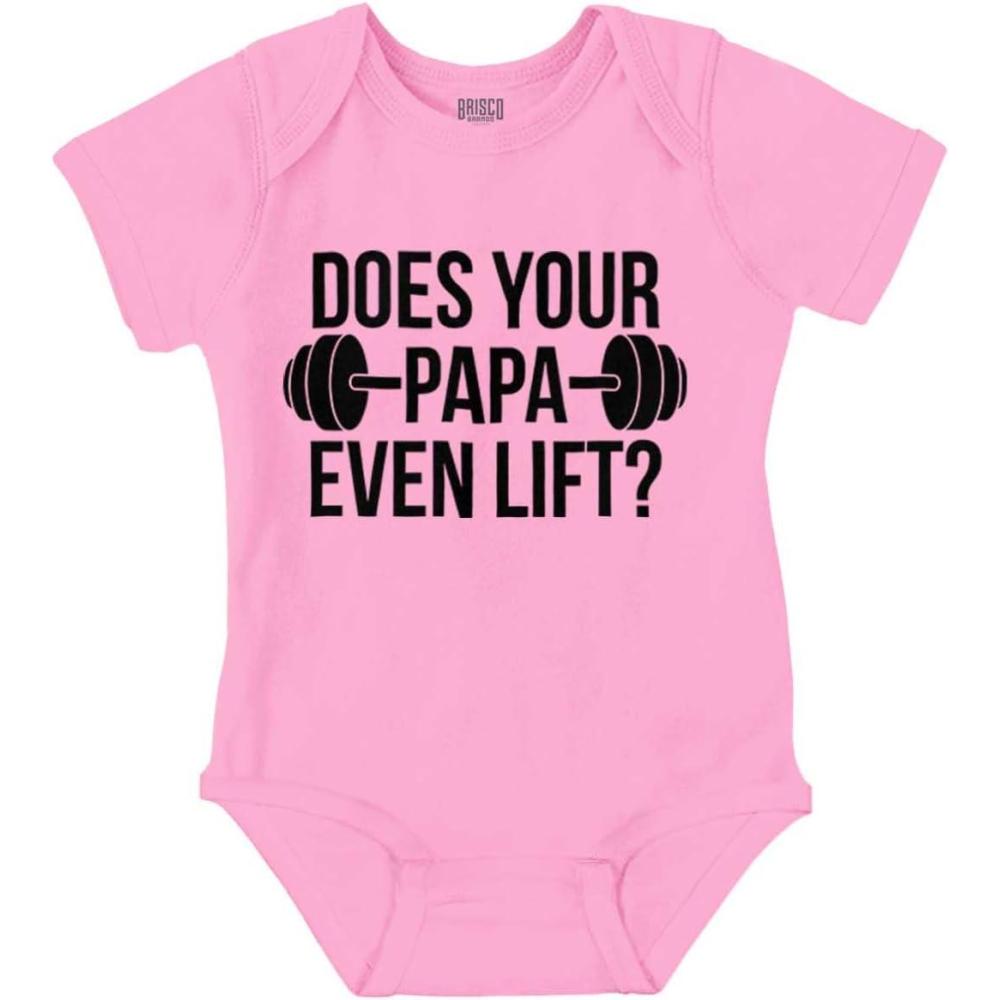 imageBrisco Brands Does Your Papa Even Lift Gym Workout Baby Romper Boys or GirlsPink