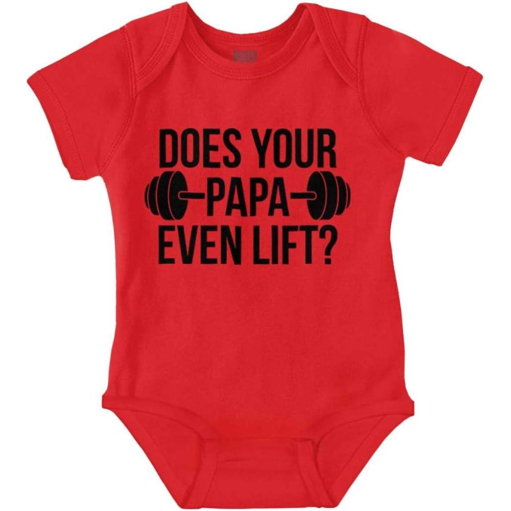 imageBrisco Brands Does Your Papa Even Lift Gym Workout Baby Romper Boys or GirlsRed