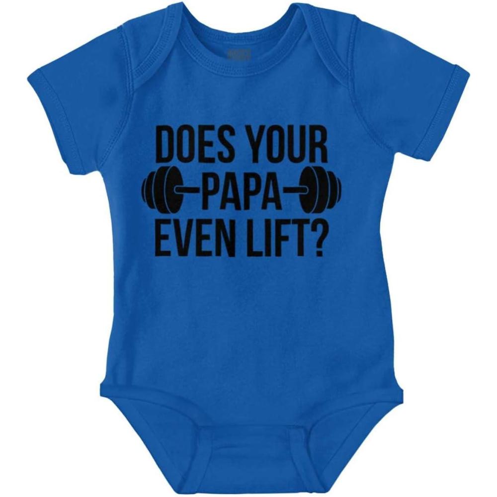 imageBrisco Brands Does Your Papa Even Lift Gym Workout Baby Romper Boys or GirlsRoyal
