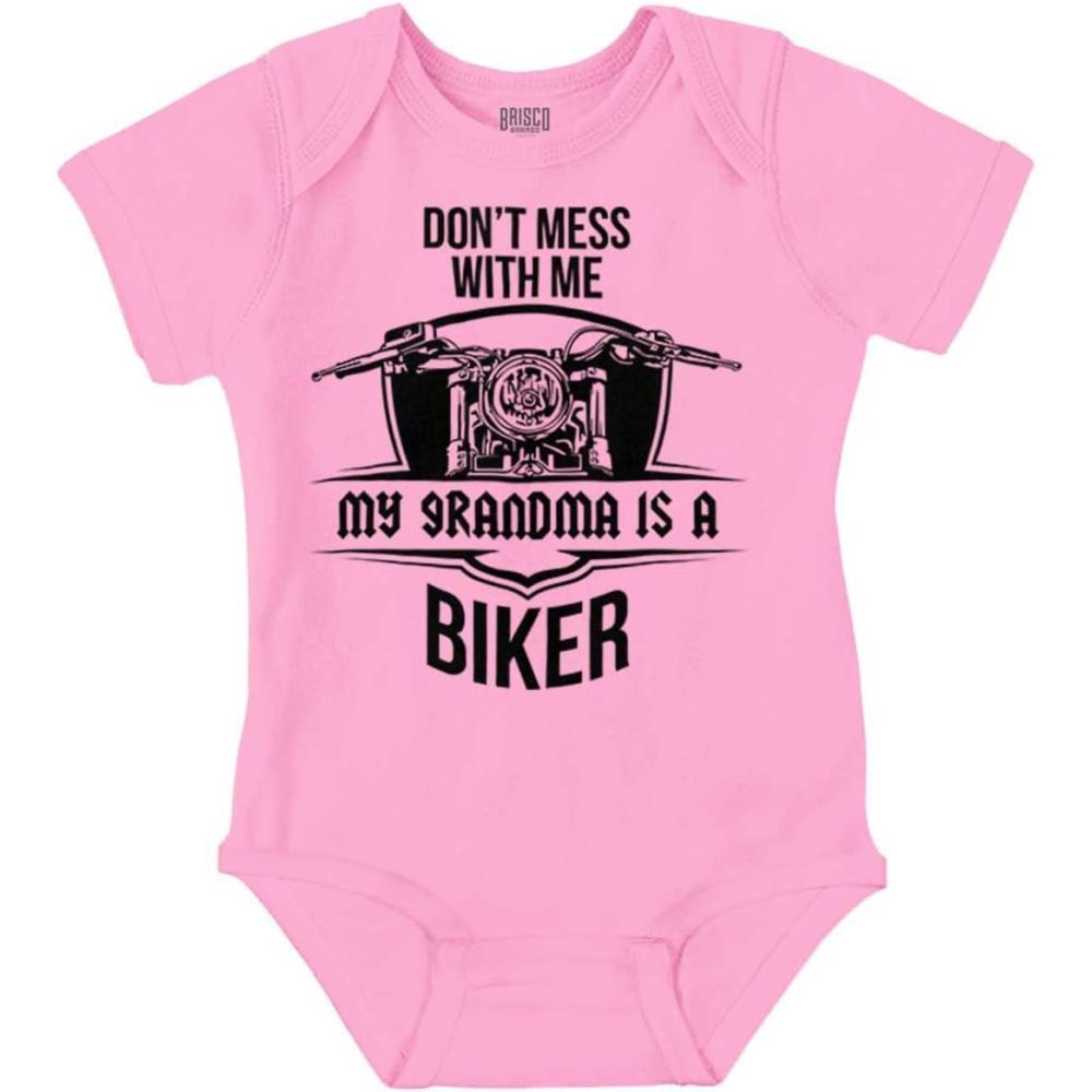 imageBrisco Brands Dont Mess With Me Grandma is a Biker Baby Romper Boys or GirlsPink