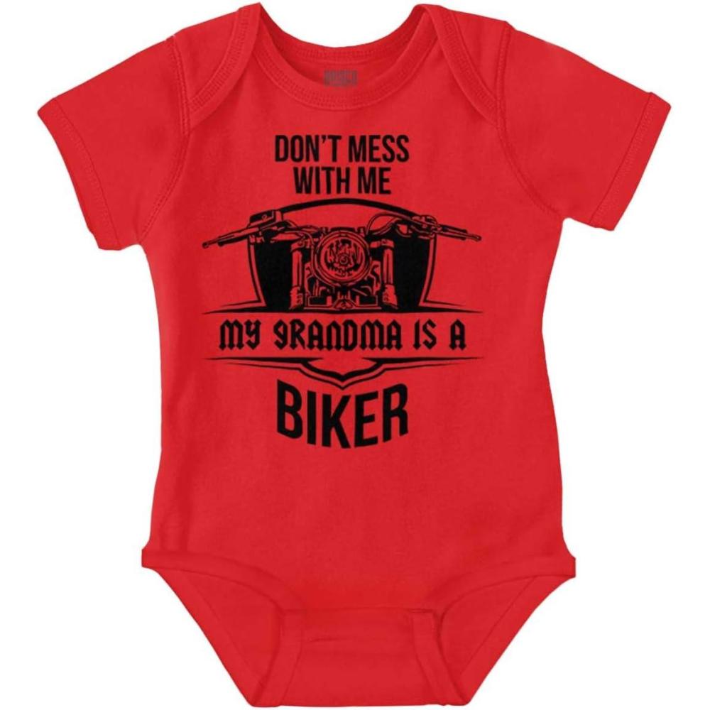 imageBrisco Brands Dont Mess With Me Grandma is a Biker Baby Romper Boys or GirlsRed