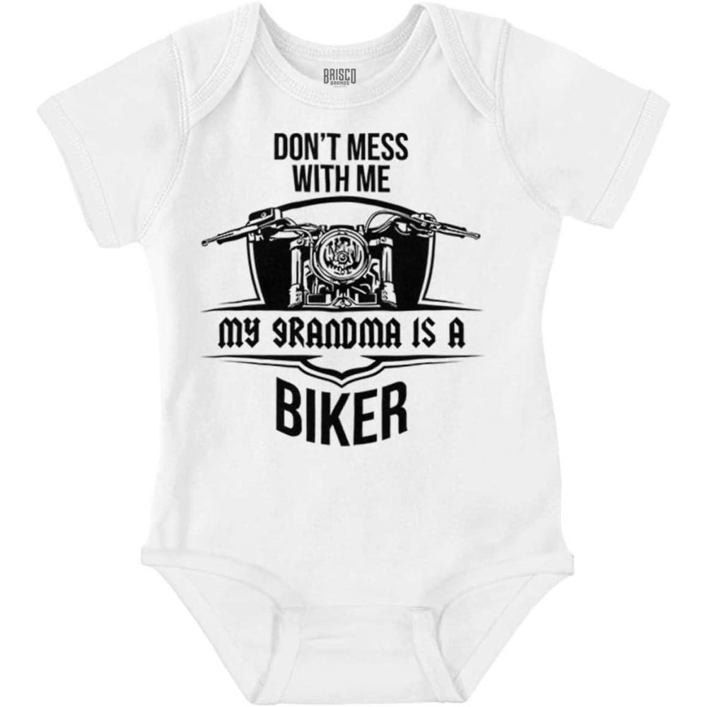 imageBrisco Brands Dont Mess With Me Grandma is a Biker Baby Romper Boys or GirlsWhite