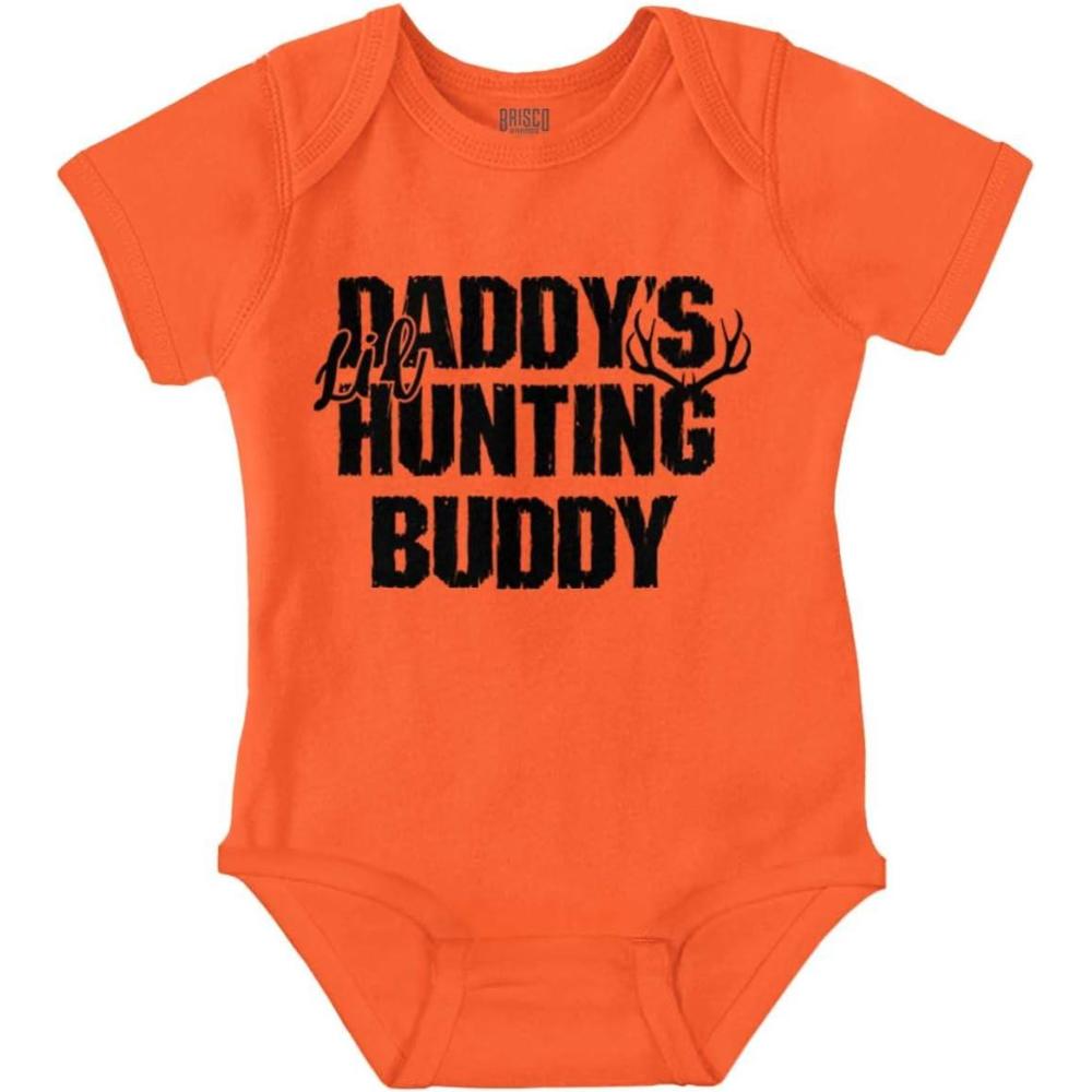 imageBrisco Brands Fathers Day Daddys Lil Hunting Buddy Baby Romper Boys or GirlsOrange