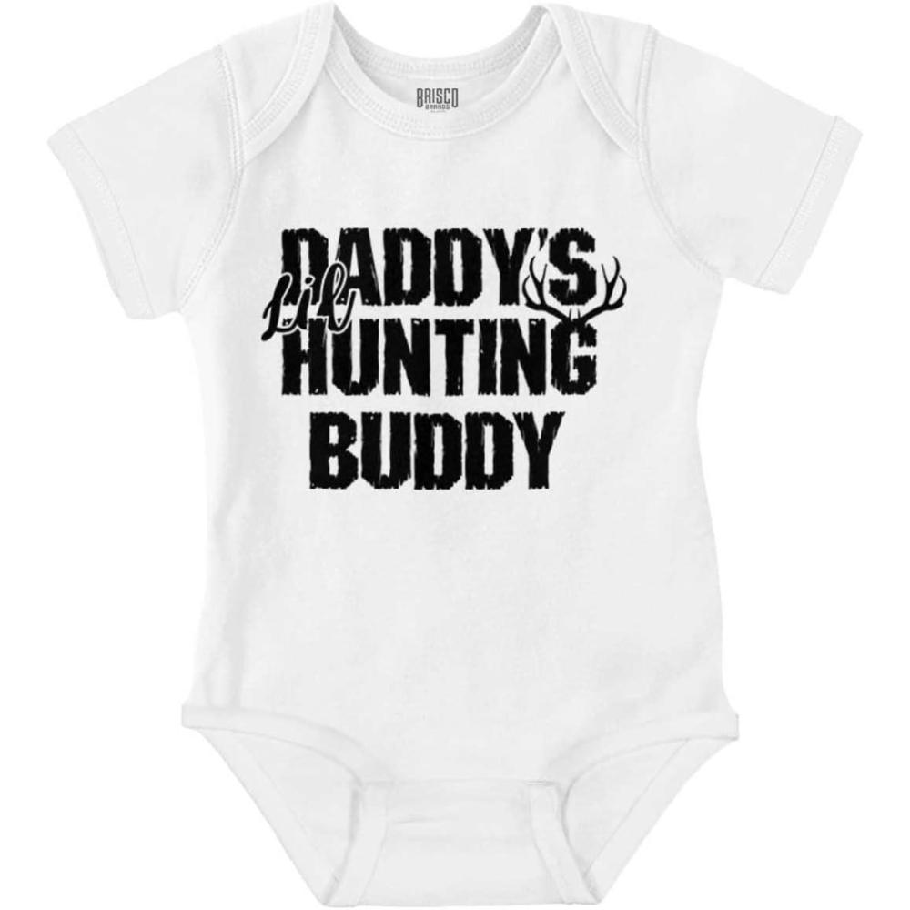 imageBrisco Brands Fathers Day Daddys Lil Hunting Buddy Baby Romper Boys or GirlsWhite