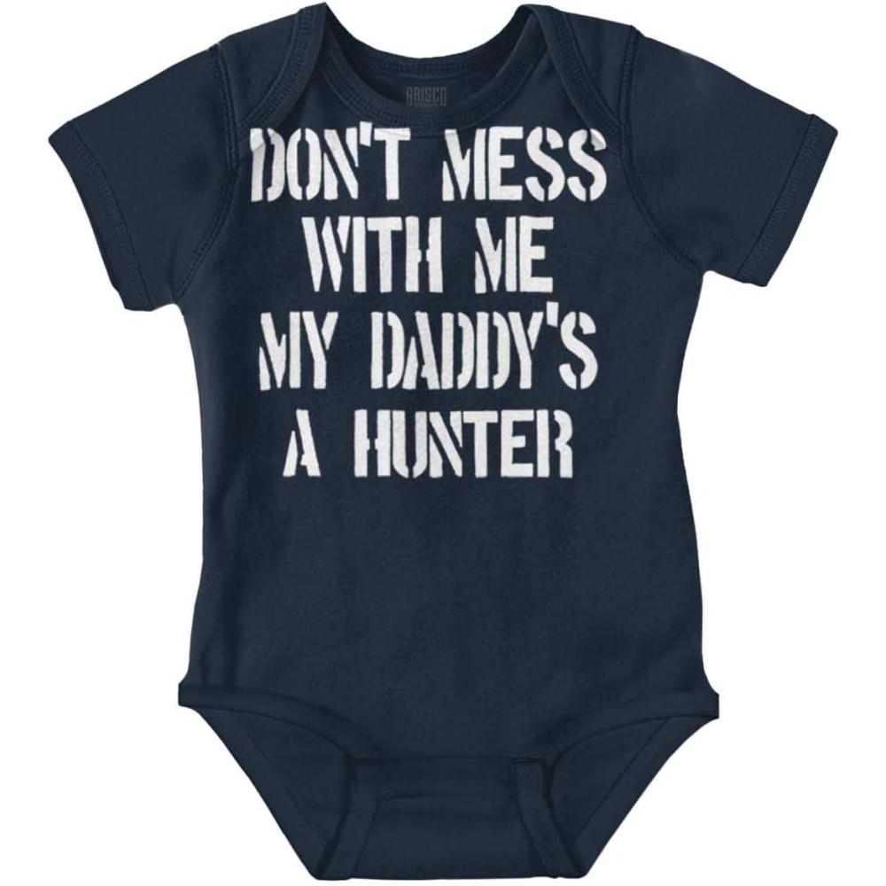 imageBrisco Brands Funny Dont Mess with Me Daddy Hunts Baby Bodysuit Jumper GirlsNavy