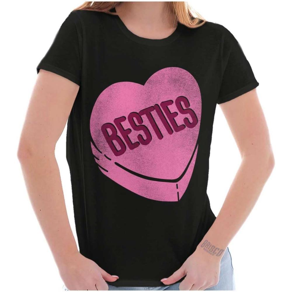 imageBrisco Brands Galantines Besties Candy Heart Womens Slim Fit Graphic TeeBlack