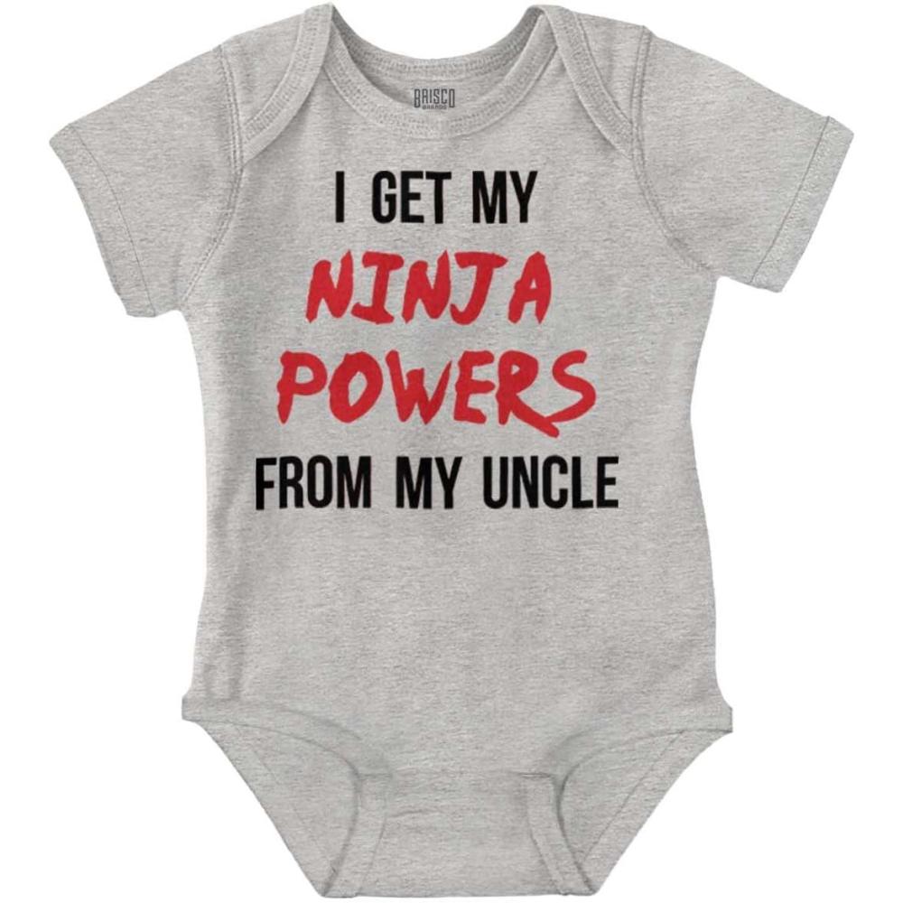 imageBrisco Brands Get My Ninja Powers From My Uncle Baby Romper Boys or GirlsHeather