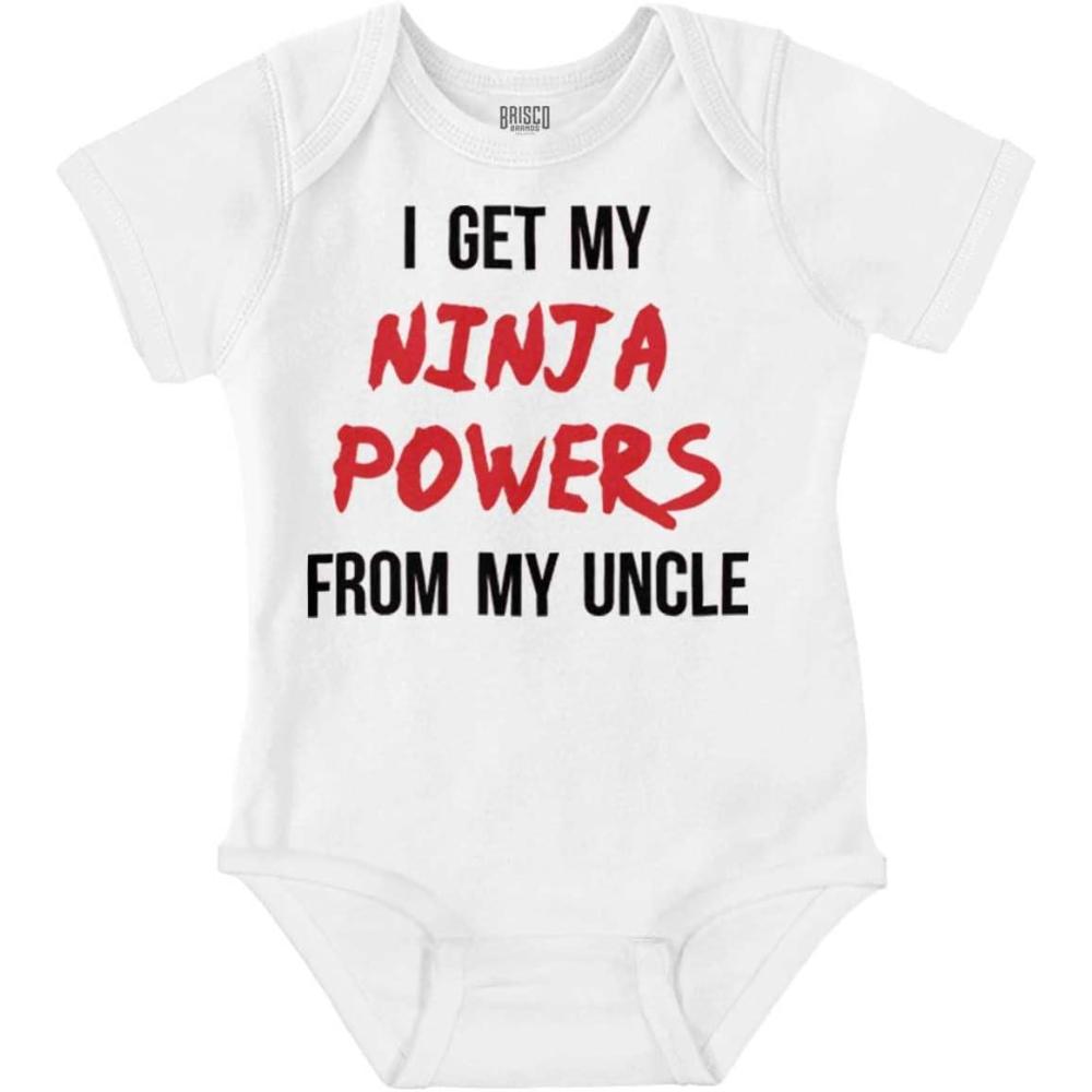 imageBrisco Brands Get My Ninja Powers From My Uncle Baby Romper Boys or GirlsWhite
