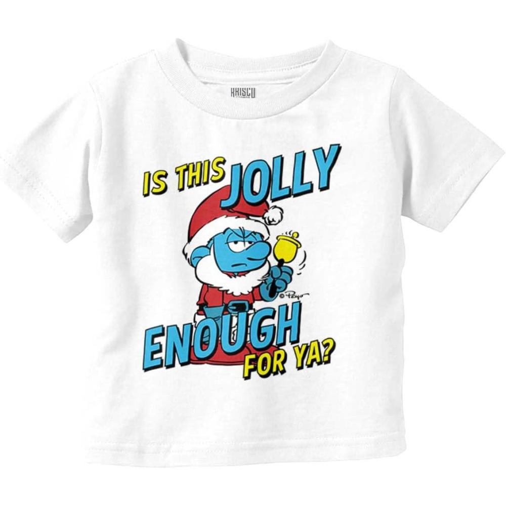 imageBrisco Brands Grumpy Smurf Jolly Enough Xmas Santa Toddler Boy Girl T ShirtWhite