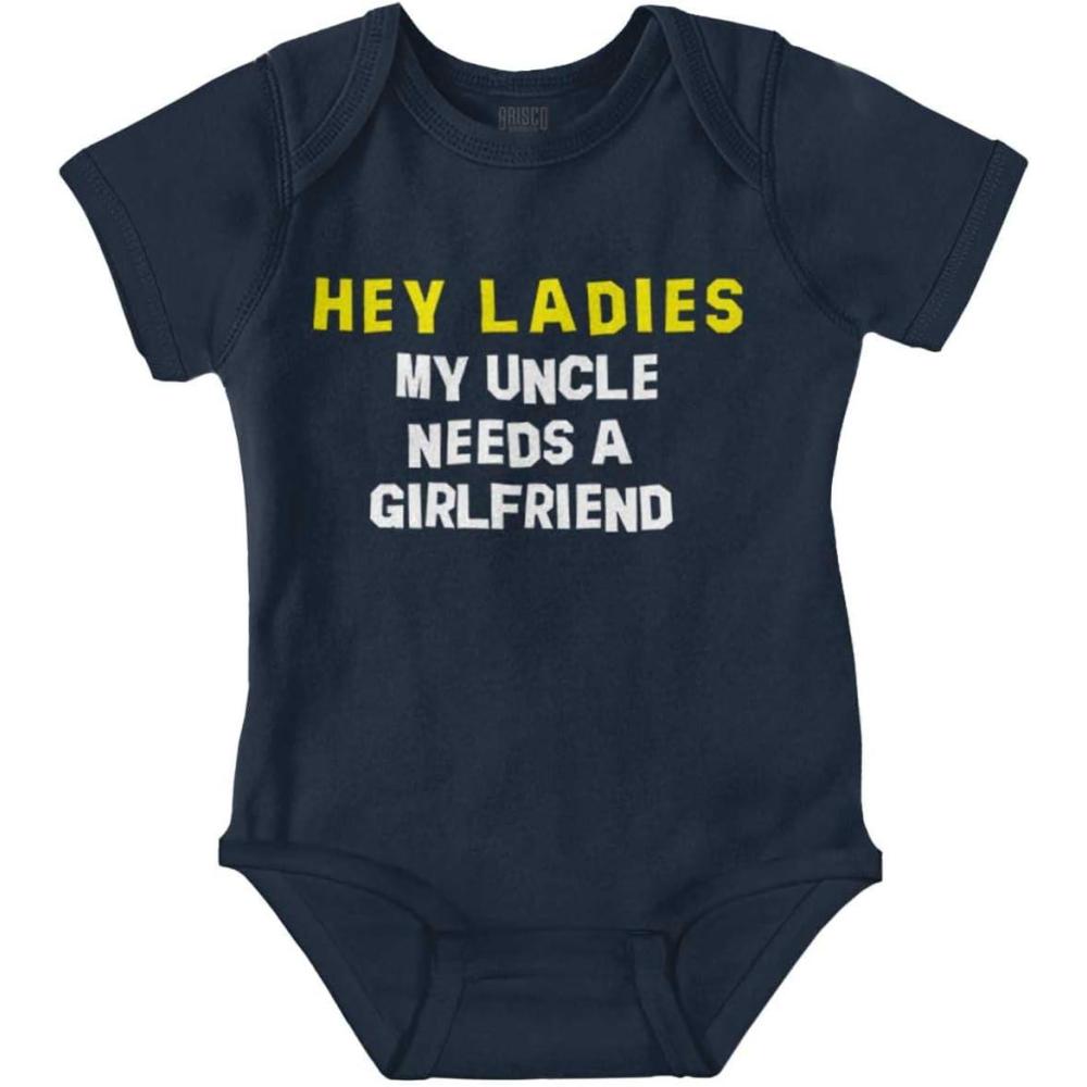 imageBrisco Brands Hey Ladies Uncle Needs A Girlfriend Baby Romper Boys or GirlsNavy