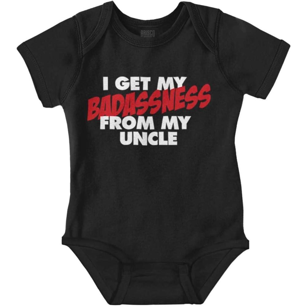 imageBrisco Brands I Get My Badassness From My Uncle Baby Romper Boys or GirlsBlack