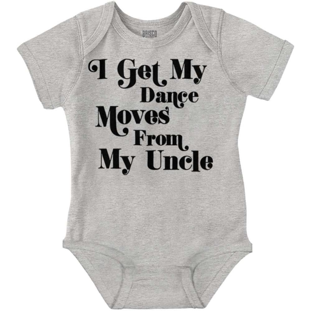 imageBrisco Brands I Get My Dance Moves From My Uncle Baby Romper Boys or GirlsHeather