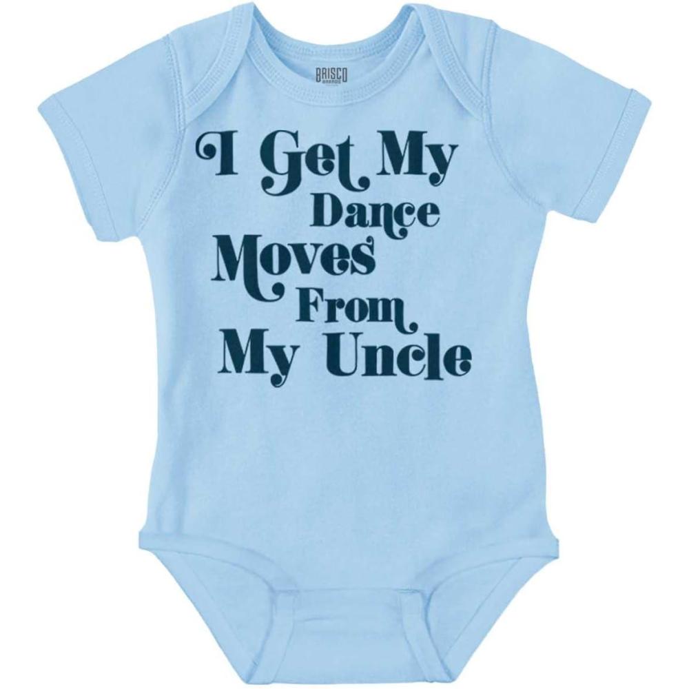 imageBrisco Brands I Get My Dance Moves From My Uncle Baby Romper Boys or GirlsLight Blue