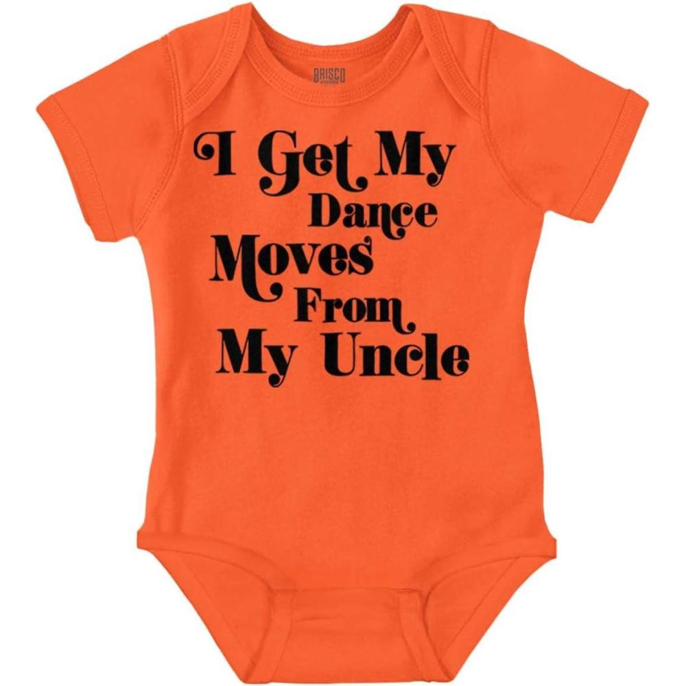 imageBrisco Brands I Get My Dance Moves From My Uncle Baby Romper Boys or GirlsOrange