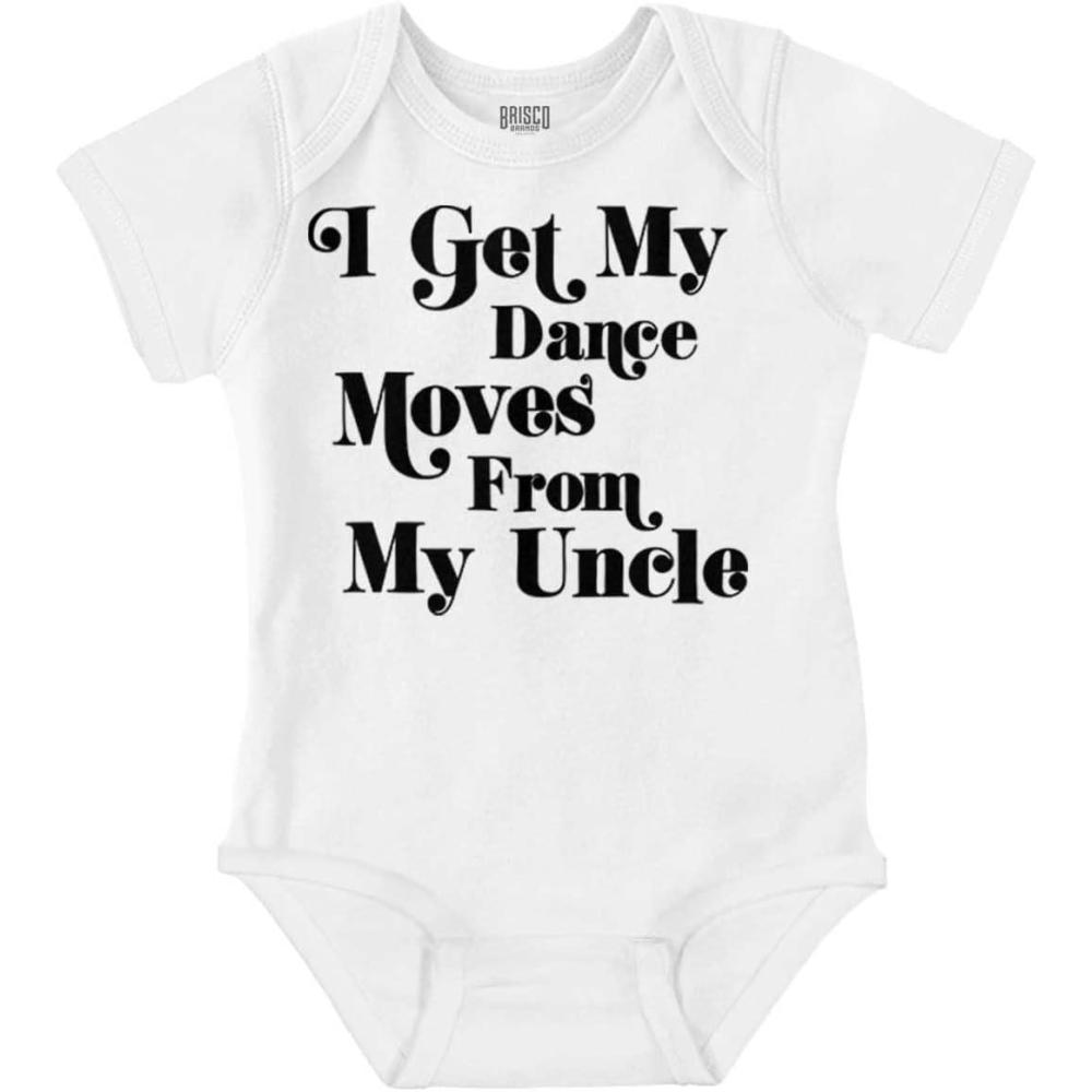 imageBrisco Brands I Get My Dance Moves From My Uncle Baby Romper Boys or GirlsWhite