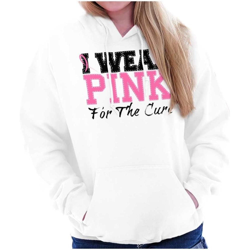 imageBrisco Brands I Wear Pink For The Cure Warrior Hoodie Sweatshirt WomenWhite