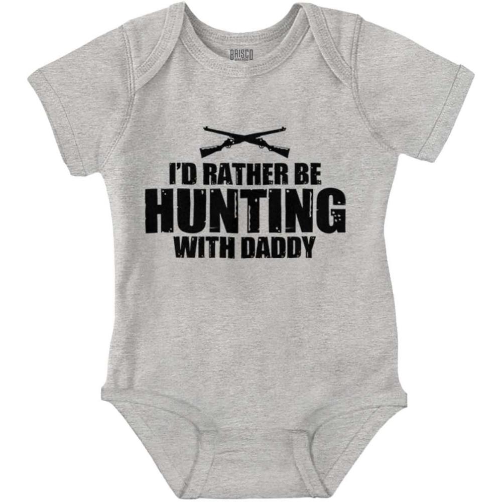 imageBrisco Brands Id Rather Be Hunting With Daddy Baby Romper Boys or GirlsHeather