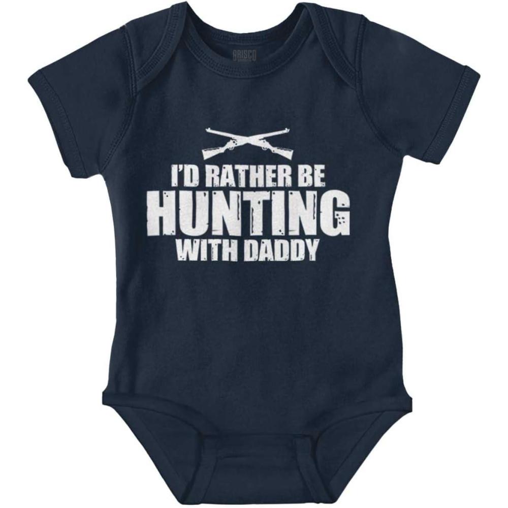 imageBrisco Brands Id Rather Be Hunting With Daddy Baby Romper Boys or GirlsNavy