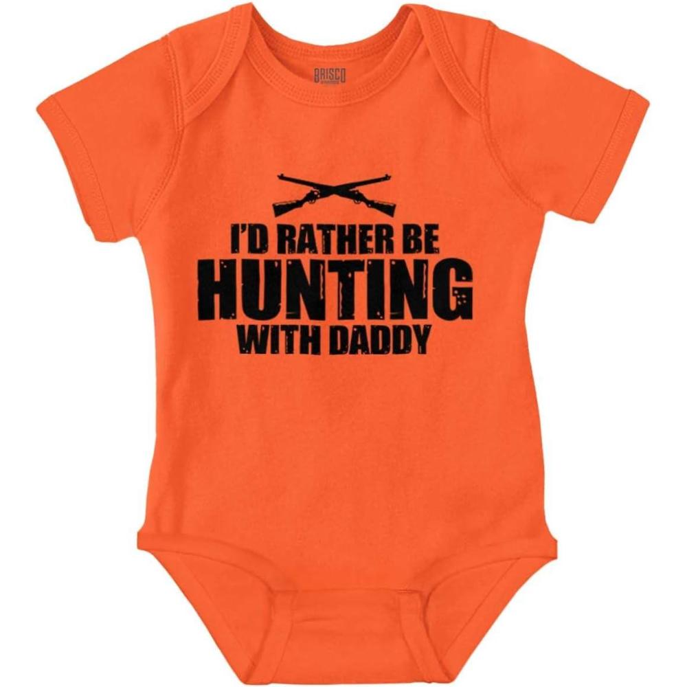 imageBrisco Brands Id Rather Be Hunting With Daddy Baby Romper Boys or GirlsOrange
