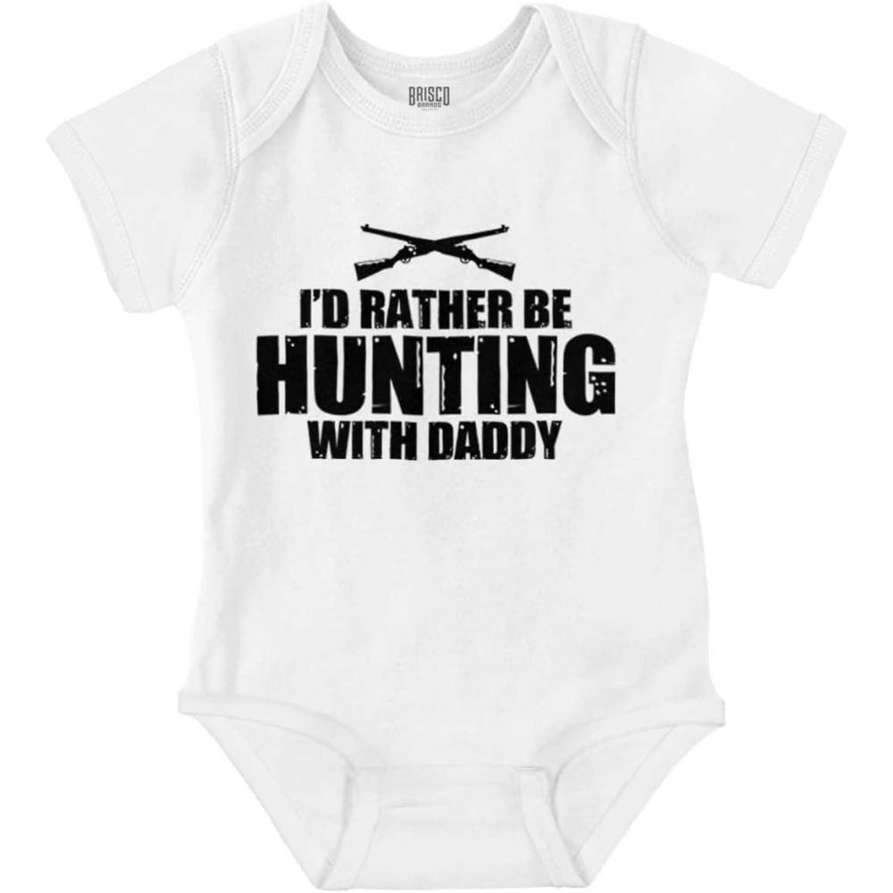 imageBrisco Brands Id Rather Be Hunting With Daddy Baby Romper Boys or GirlsWhite