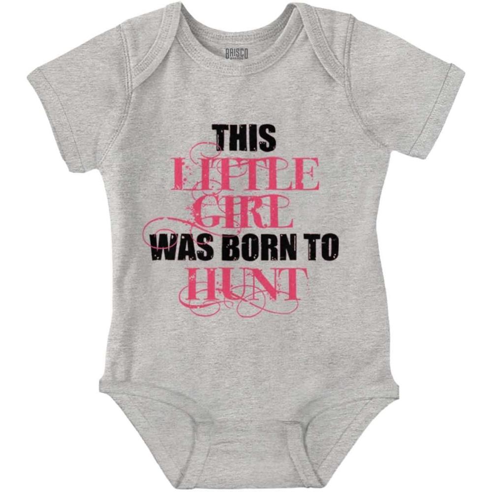 imageBrisco Brands Little One Born Hunt Deer Hunter Baby Bodysuit Jumper GirlsHeather