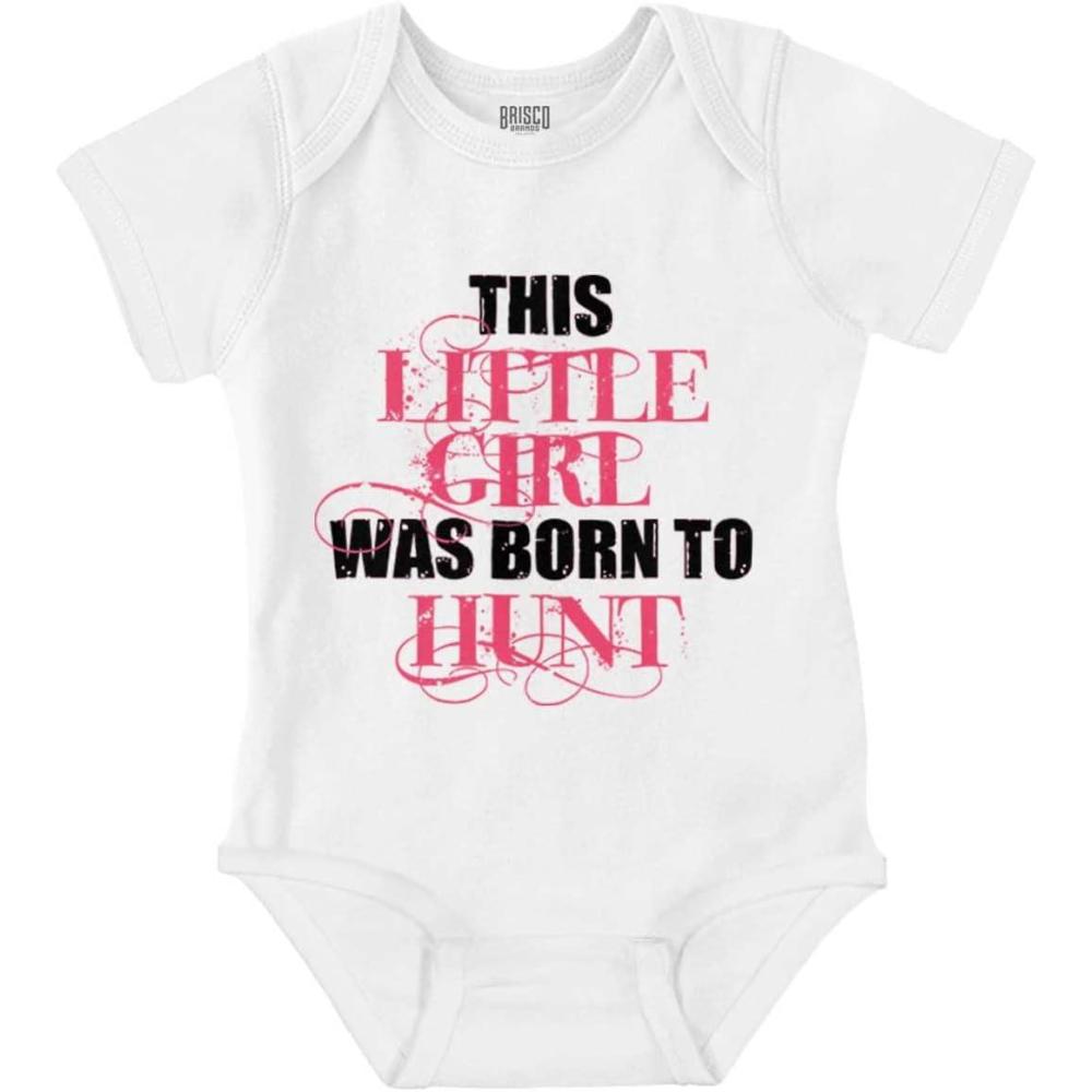 imageBrisco Brands Little One Born Hunt Deer Hunter Baby Bodysuit Jumper GirlsWhite