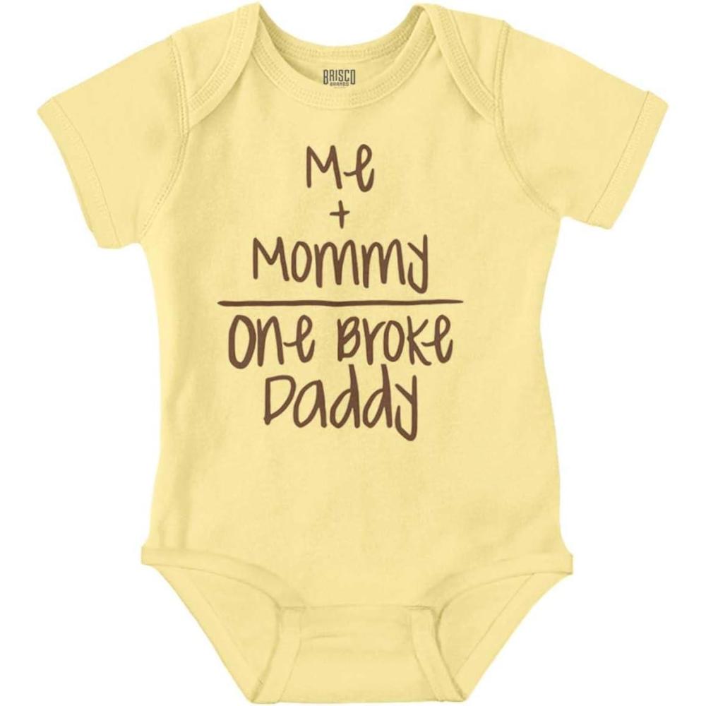 imageBrisco Brands Mommy Plus Me Equals One Broke Daddy Baby Romper Boys or GirlsBanana