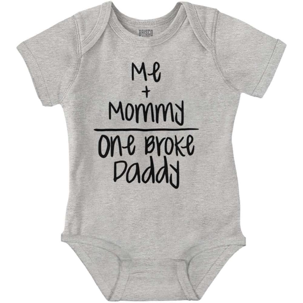 imageBrisco Brands Mommy Plus Me Equals One Broke Daddy Baby Romper Boys or GirlsHeather