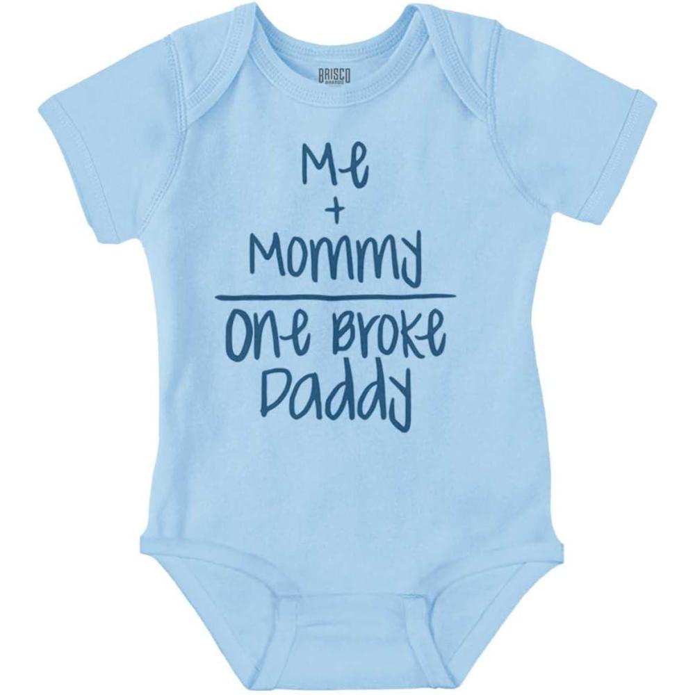 imageBrisco Brands Mommy Plus Me Equals One Broke Daddy Baby Romper Boys or GirlsLight Blue