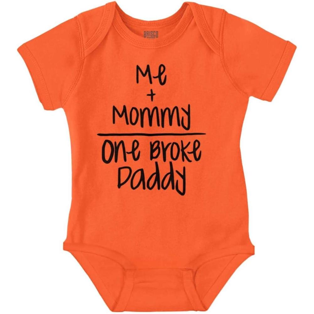 imageBrisco Brands Mommy Plus Me Equals One Broke Daddy Baby Romper Boys or GirlsOrange