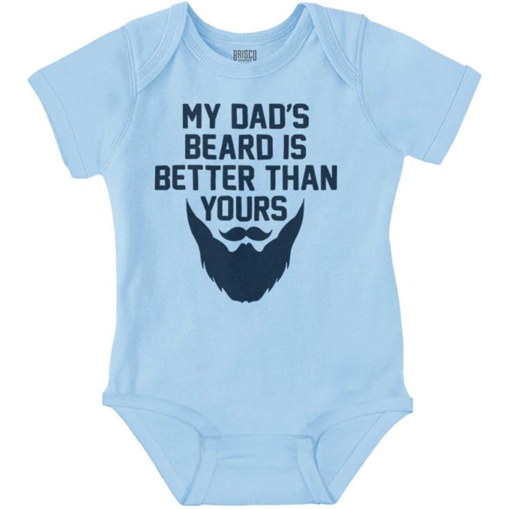 imageBrisco Brands My Dads Beard is Better Than Yours Baby Romper Boys or GirlsLight Blue