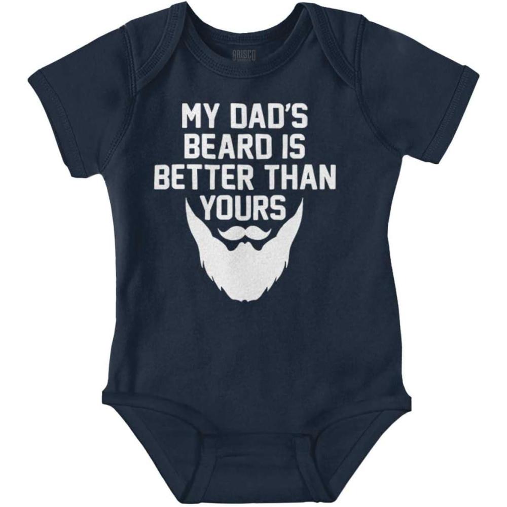 imageBrisco Brands My Dads Beard is Better Than Yours Baby Romper Boys or GirlsNavy