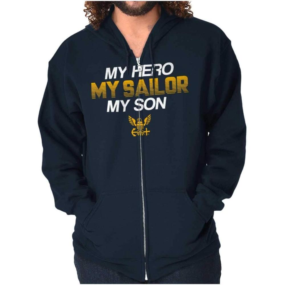 imageBrisco Brands My Hero My Sailor My Son US Navy Zip Up Hoodie Mens WomensNavy