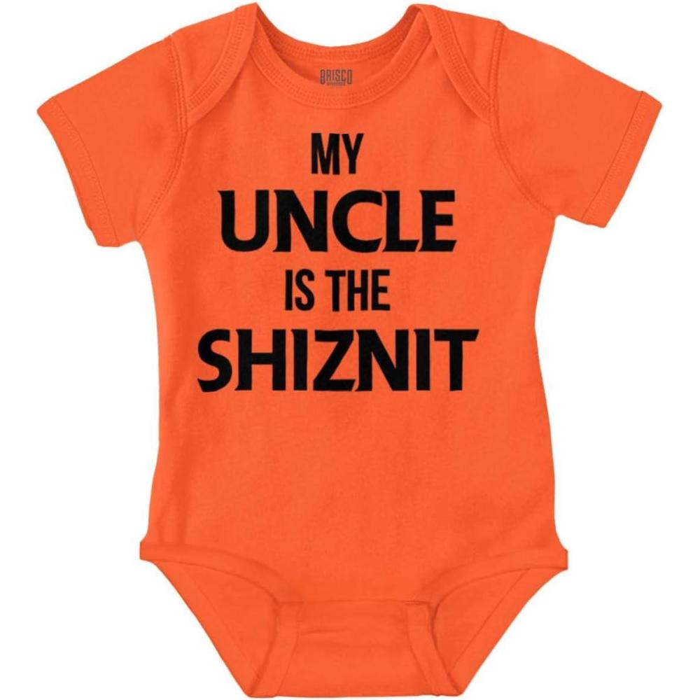 imageBrisco Brands My Uncle Is The Shiznit Baby Romper Boys or GirlsOrange