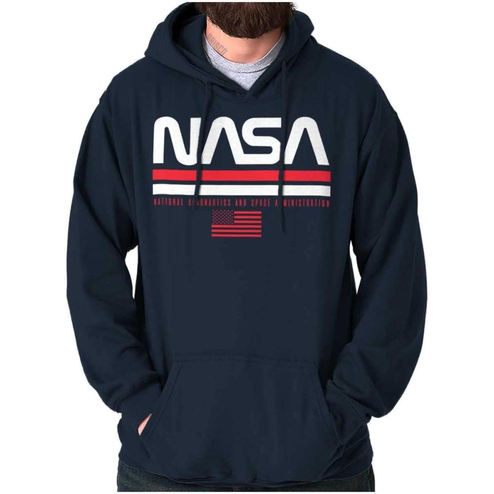 imageBrisco Brands NASA Retro Worm Logo American Flag Hoodie Sweatshirt Women MenNavy