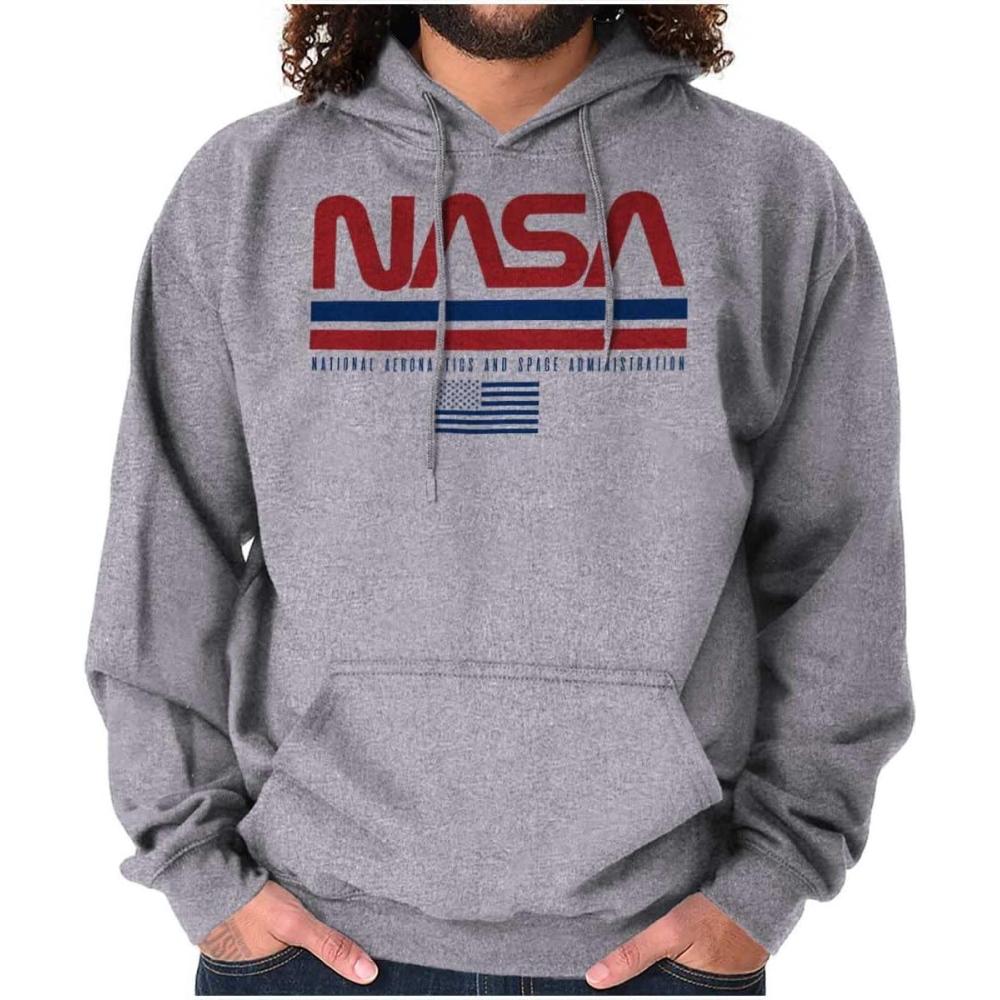 imageBrisco Brands NASA Retro Worm Logo American Flag Hoodie Sweatshirt Women MenSport Grey