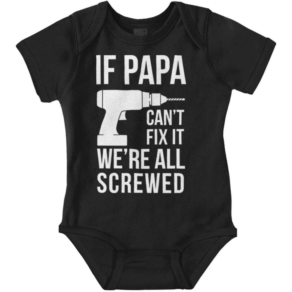 imageBrisco Brands Papa Cant Fix It Were All Screwed Baby Romper Boys or GirlsBlack