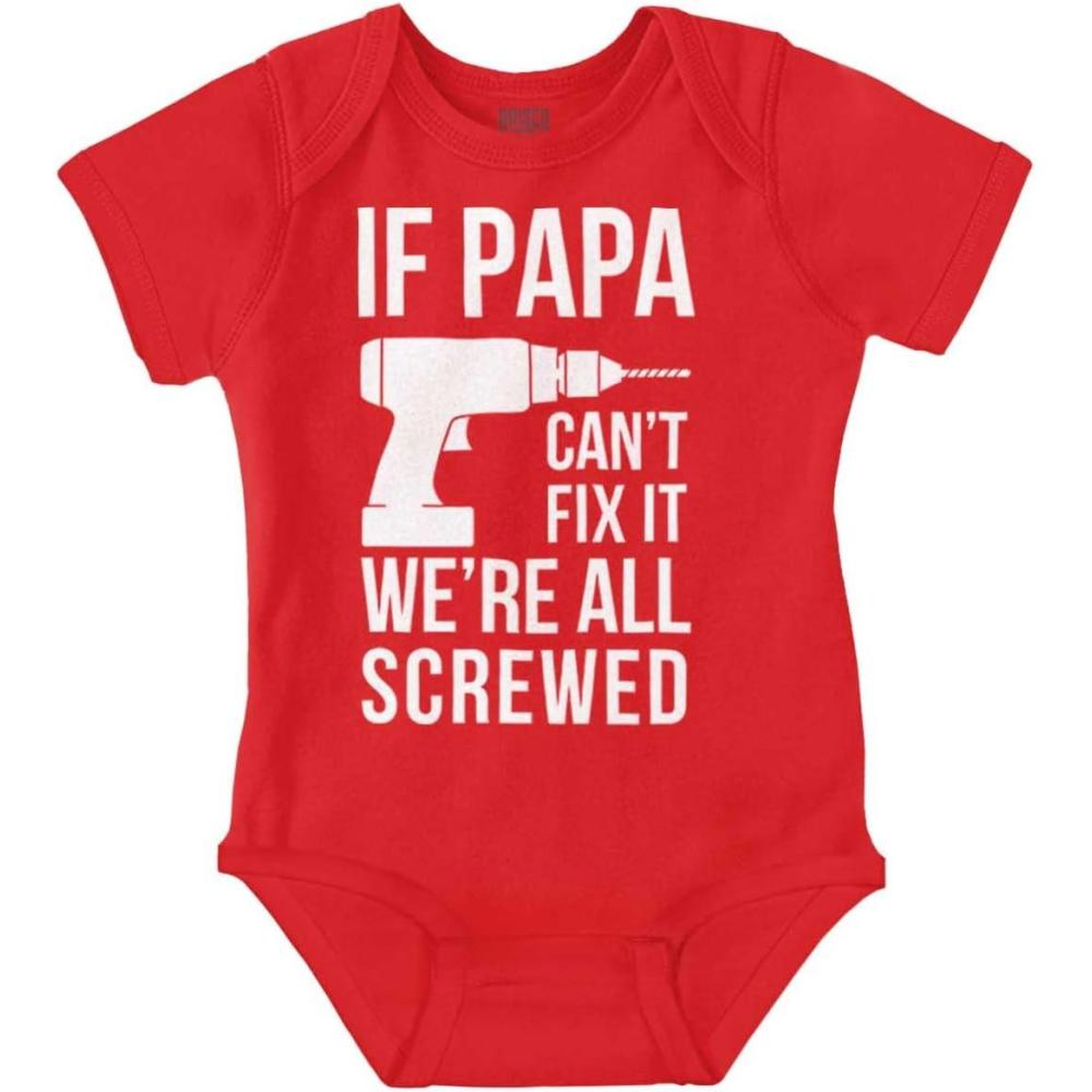 imageBrisco Brands Papa Cant Fix It Were All Screwed Baby Romper Boys or GirlsRed