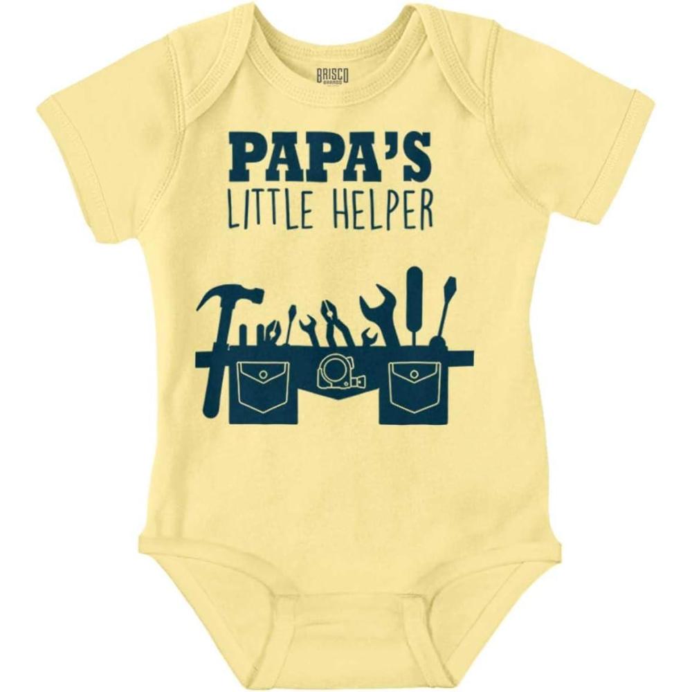 imageBrisco Brands Papas Little Helper Handyman Dad Baby Romper Boys or GirlsBanana