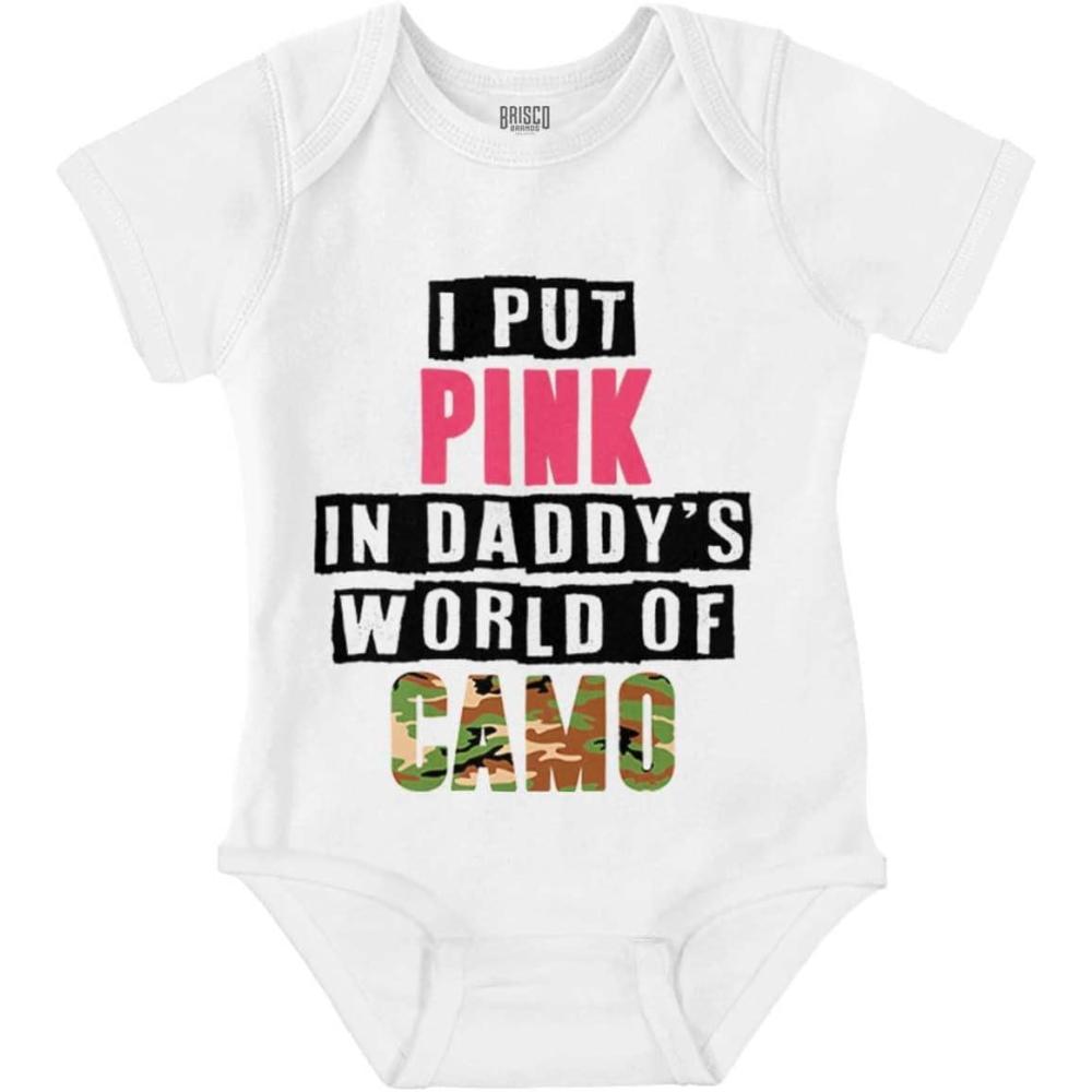imageBrisco Brands Pink in Daddys World of Camo Hunter Baby Bodysuit Jumper GirlsWhite