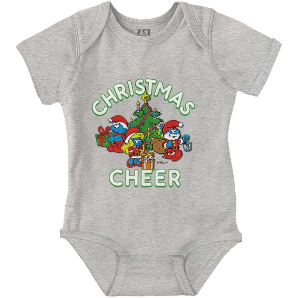 imageBrisco Brands Smurfs Holiday Christmas Cheer Baby Romper Boys or GirlsHeather