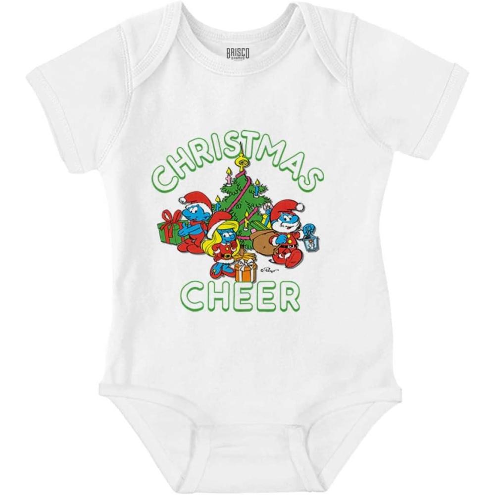 imageBrisco Brands Smurfs Holiday Christmas Cheer Baby Romper Boys or GirlsWhite